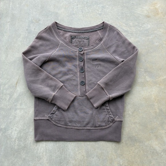 Abercrombie & Fitch Other - Abercrombie Kids Large Pullover Moose Logo Button Neck Sweatshirt Purple Y2K